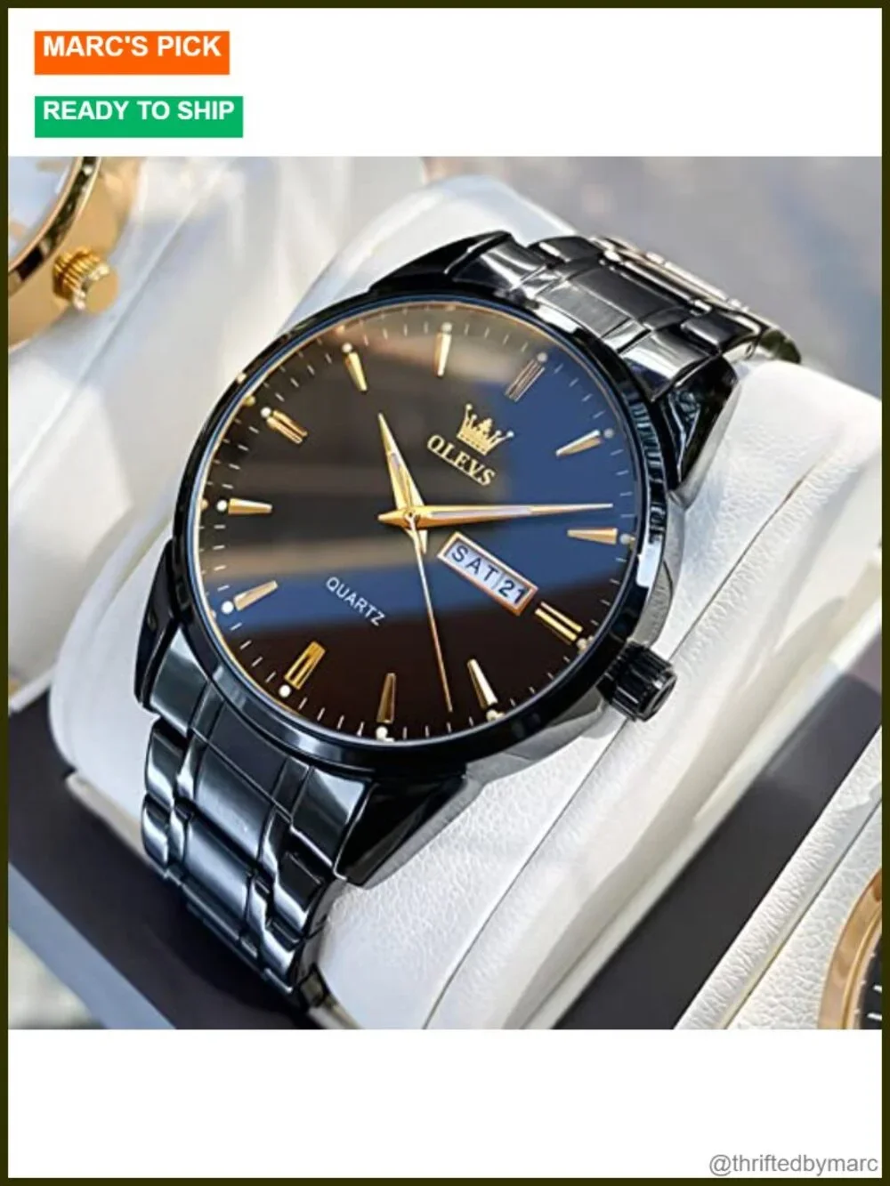 Men's Gold Stainless Steel Dress Watch with Date